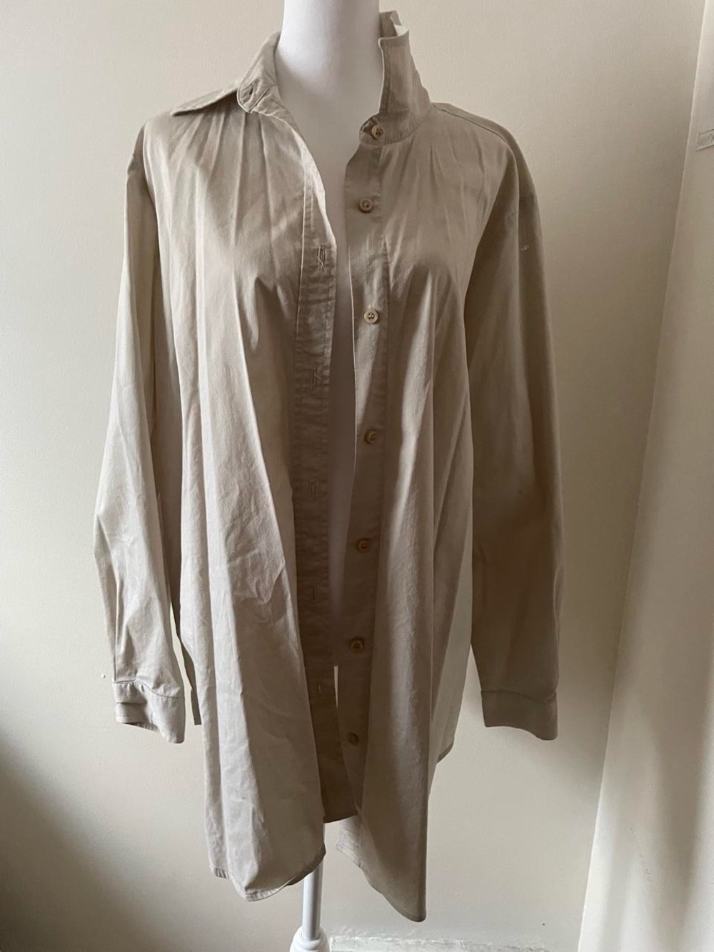 Relaxed Beige Button-Down Shirt - Lightweight Longline